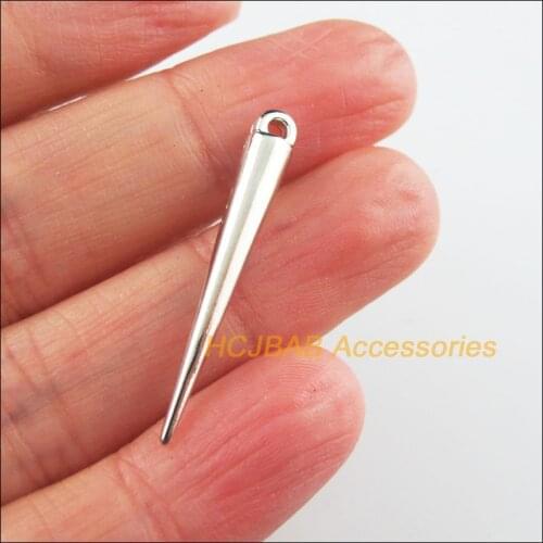 100 New Cone Charms Acrylic Waterdrop Pendants Dull Silver Plated 4.5x34mm