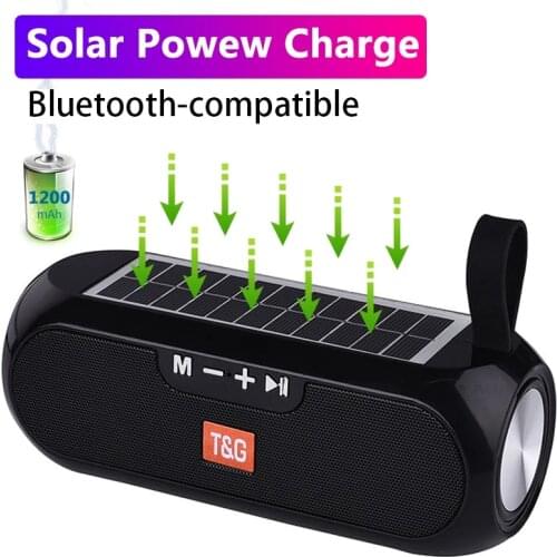 Portable Solar Charging Bluetooth Speakers Column Wireless Stereo Music Power Bank Boombox Waterproof AUX FM Radio Super Bass