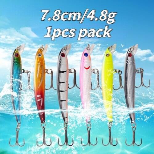Luya Bait New ABS Material Submerged Mino 7.8cm4.8g Color Minnow Strengthen Three Hooks with Ring Beads
