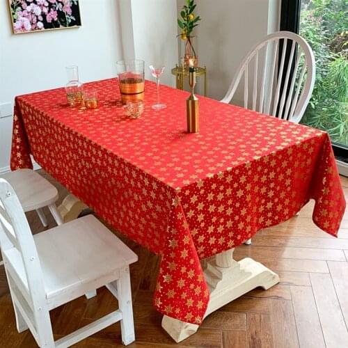 Rectangular Christmas Tablecloth Snowflake Red Cotton Santa Print Holiday Party Table Cover Linen Dinning Table Set Decorating