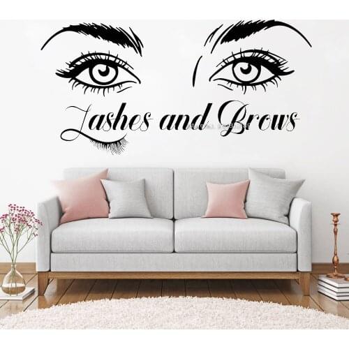Lashes & Brows Logo Murals Wall Decor Decals Sticker Vinyl Eyelash Decals Wall Decal Show Window Stickers Beauty Salon LC1361