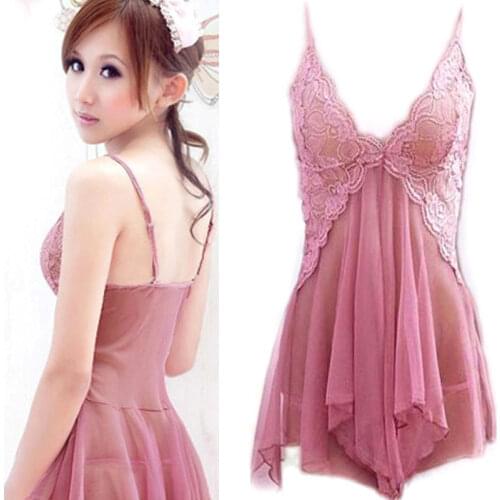 Sexy Womens Lingerie Lace Chiffon Dress Underwear Babydoll Sleepwear+G-string Nightwear Sets Hot Sale