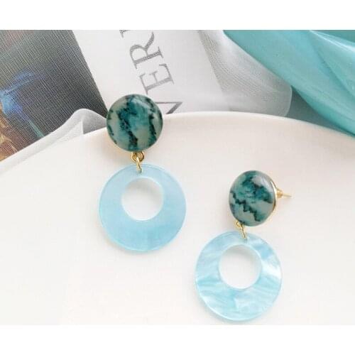 Multicolored Hollowed out Connected Round Disc Slice Clip Earrings without Piercing Geometric Plastic Resin Ear Clip on Earrings