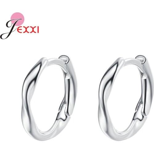 Geometric Real 925 Sterling Silver Wave Hoop Earrings For Women Girl Party Minimalist Earrings Fine Jewelry Accessories