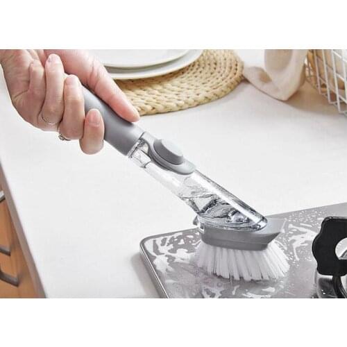 1PC Automatic Liquid Addition Sponge Dish Washing Brush Long Handle Refillable Bowls Cleaning Kitchen Clean Tools QA 170