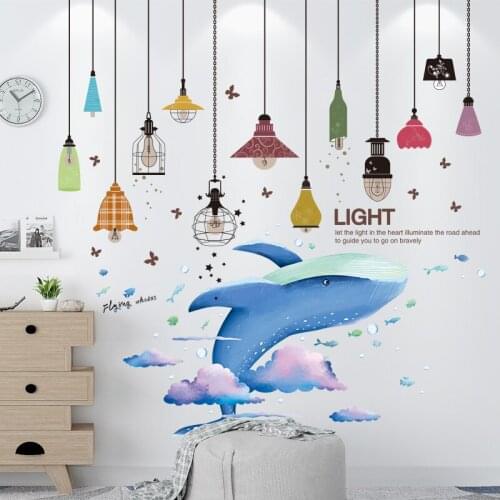 [shijuekongjian] Cartoon Whale Animals Wall Stickers DIY Chandelier Lights Mural Decals for Kids Rooms Baby Bedroom Decoration