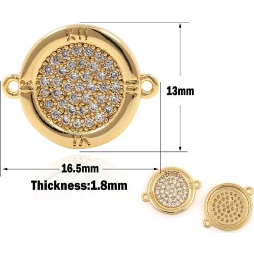 Micropave CZ Disc Connector,Round Charm,Gold Disc Bracelet,DIY Jewelry Making Accessories,13x16.5x1.8mm
