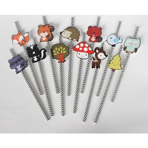 Jungle Animals Straw 12PCS Woodland Creatures Paper Straws Birthday Party Festive Supplies Decoration Holiday Drinking Straws