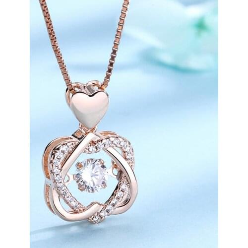 Heart Shape Rhinestone Pendant Necklace with Storage Box Rose Valentine Gift Set