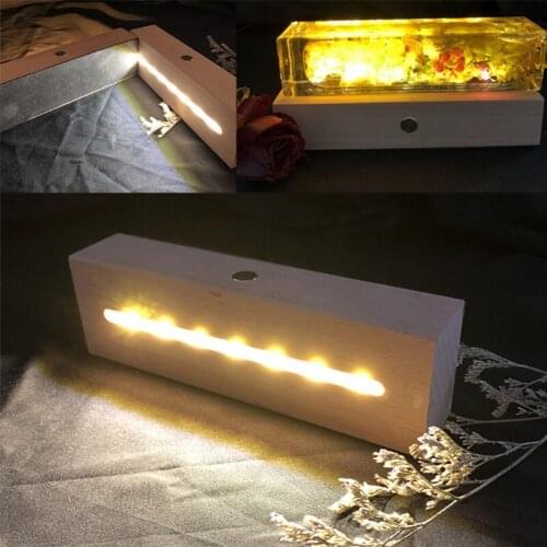 LED Lights Display Base Wood Rectangular Block Night Light for 3D Crystal Glass Christmas Warm White and White Lamp Base