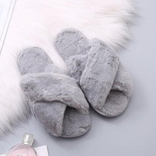 Winter Women House Slippers Faux Fur Fashion Warm Shoes Woman Slip on Flats Female Slides Black Pink Cozy Home Furry Slippers