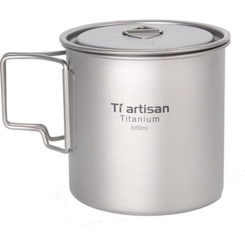 Tiartisan Kitchen Accessories Coffee Mug 650ml with Cover Lid Portable Ultralight Pure Titanium Mug Cup Cheap Price