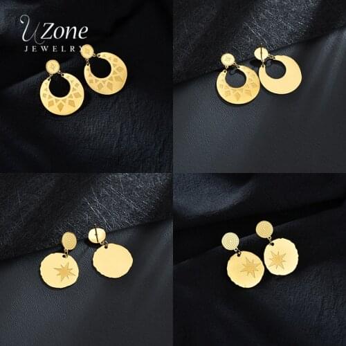 UZone Novel Stainless Steel Moon Octagonal Star Hoop Earrings Gold Irregular Stud Earrings For Women Grils Jewelry Gift Brincos