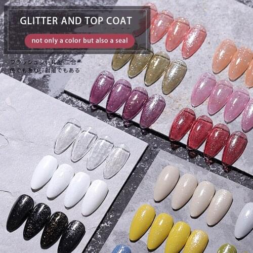 VDN 15ml Dual Use Glitter Top Coat Gel Nail Polish Shiny UV Soak Off Gel Lacquer Can Match Any Color Gel Varnish Primer 9 Colors