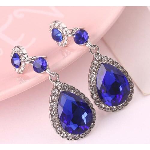 Party Fashion Women Shiny Rhinestone Inlaid Waterdrop Long Dangle Stud Earrings Tassel Earring Bridal Wedding Jewelry