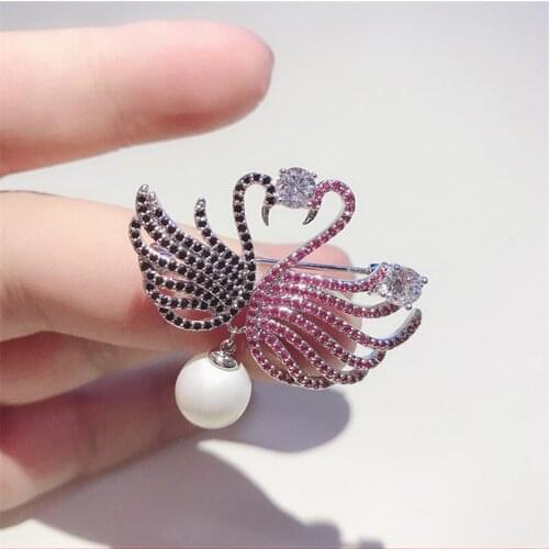 Vintage Double Swan Cubic Zirconia Women Brooches Wedding Bouquet Brooch Pins Dress Clothing Animal Jewelry Accessories Gift