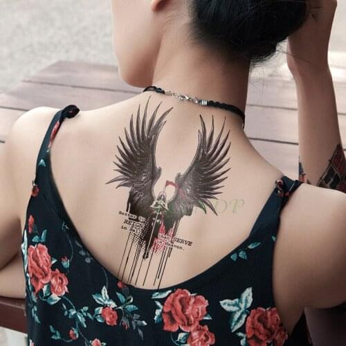 Waterproof Temporary Tattoo Sticker dark angle black wing letter tatto flash tatoo fake tattoos for men women