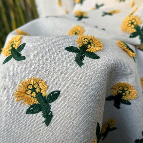 High quality flax fabric Heavy industry embroidery Daisy tissu Thickened skirt curtain tablecloth hand DIY bag fabrics