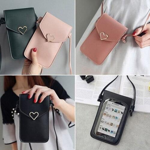 Women Bag For Phone Transparent 2020 Women Coin Purse Cross Shoulder Bag Girls Cute Phone Bags Mini Heart Type Hasp Mobile Pouch