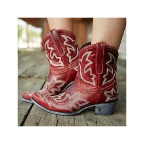 High Heels Womens Boots Embroidery Totem Non-slip Wear-resistant Casual 2021 Fall New Comfortable Outdoor Solid Color