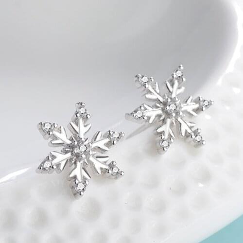 925 Sterling Silver Zircon Snowflake Stud Earrings For Women Wedding Christmas Jewelry Female pendientes eh061