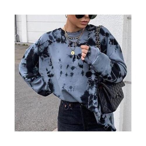 2020 Autumn New Arrivals Women’s Tie Dye Printed Tops Casual Long Sleeve Crew Neck Loose Fit Sweatshirts