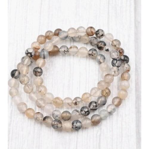 Vintage Strand Bracelet Natural Stone Dragon Veins Agates Crystal 6mm Round Beads Elastic Rope Bracelets Bangle Jewelry 21" A977