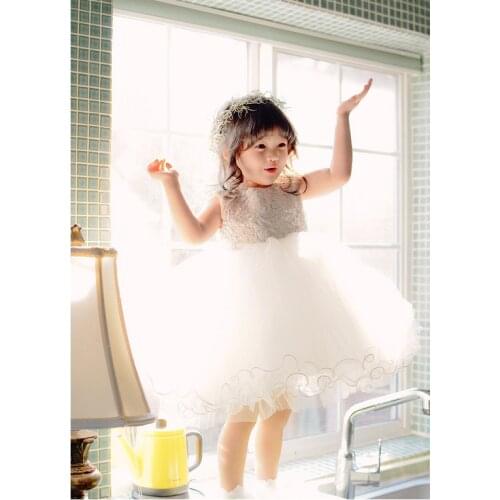 CloverBridal Summer 2-9 Years Grils Tutu Sequined Tulle Flower Girl Dresses Ivory Birthday Prom Pageant Gown WF9756