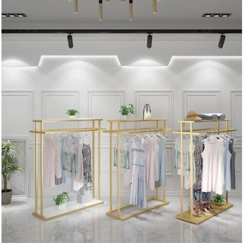 Golden clothes shelf clothing store in the island frame double-sided womens clothing store bag display rack floor double row