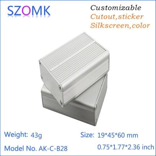 10 pcs,19*45*60mm hot selling szomk diy aluminum project box pcb amplifier enclosure silver extruded aluminum switch control box