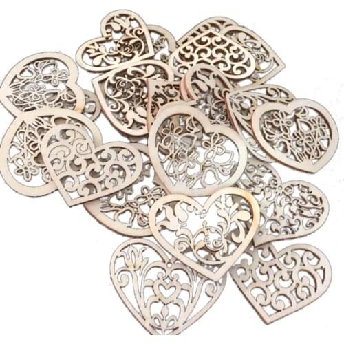 10pcs Wood Slices Heart Love Blank Unfinished Discs Natural Crafts DIY Wedding Party Ornaments Home Room Embellishments