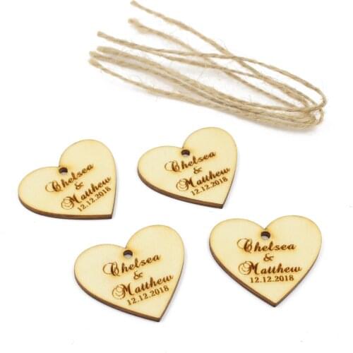 100*Personalized Country Retro Wedding Name Custom Red Wine Charm Wooden Heart Shape Label Party Gift Tag Baby Shower Decoration