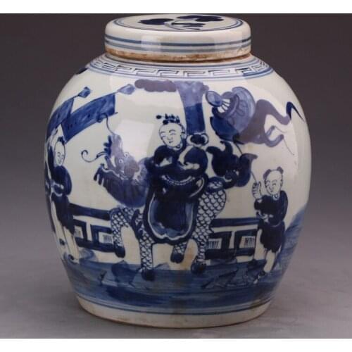#9 Antique QingDynasty porcelain jar, Blue Kirin&child pot ,hand painted crafts,Decoration,collection & adornment,Free shipping