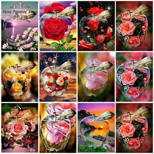 Rose Flower 5D DIY Diamond Painting Handmade Cross Stitch Kit Embroidery Glass Apple Full Drill Home Decor Wall Art Rhinestone