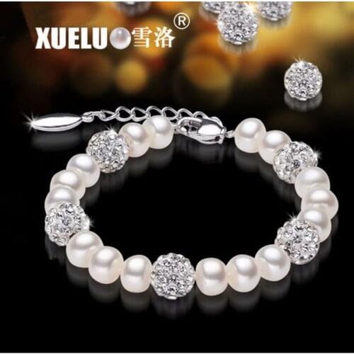 XUELUO Brand Fashion Natural Genuine Cultured Freshwater Pearl Bracelet for lady , Shambhala Crystals Bracelet