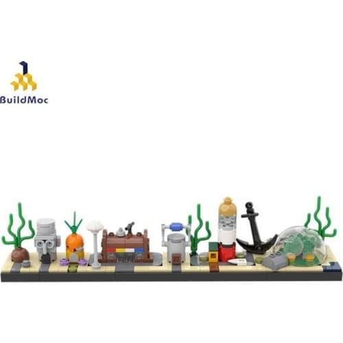 Buildmoc City Buildings Spongebobs Skyline Modular House Building Block Model Underwater World City Street View Kids Toy Gifts