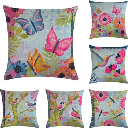 Cushion Cover Home Sweet Pillow Case Cotton Linen Birds Butterfly Dragonfly Cushion Sofa Bedroom Decorative Pillow Cover