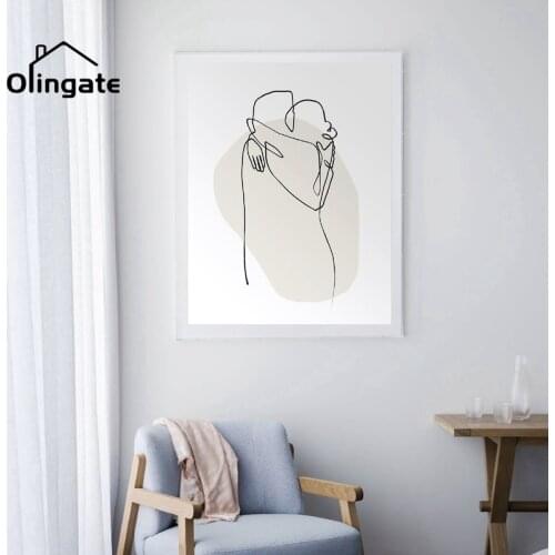 Black White Picture Sketch Print Minimalist Abstract Wall Art Couple Line Drawing Canvas Painting Poster for Bedroom Home Decor