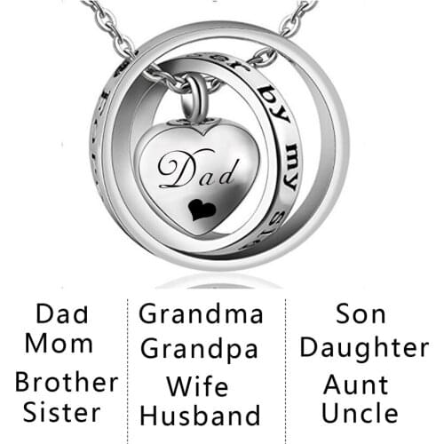 Two Circle - No Longer By My Side,Forever In My Heart Stainless Steel Cremation Urn Necklace For Ashes For Mom/Dad/Son