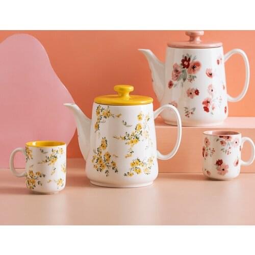 1000ml Flower Pattern Porcelain Teapot With Handle Tea Pot Cup One Set Drinkware Europe Style Kettle Container