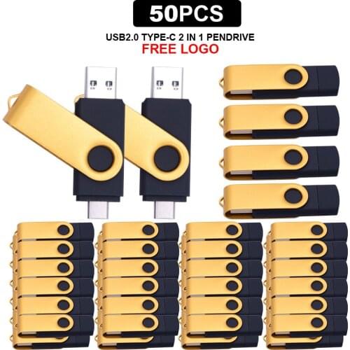 50pcs/lot High Speed Type C USB 2.0 Flash Drive U Disk 64GB 32GB 16GB 8GB 4GB Pen Drive Logo Personalized Cle USB Memory Stick