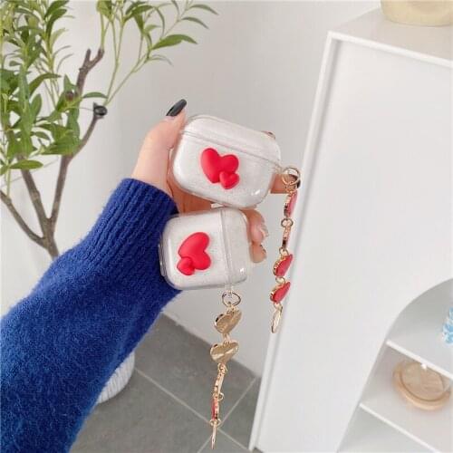 INS Luxuxy 3D Love Heart Earphone Case for AirPods 1 2 Wireless Bluetooth Earphone Charging Cover for AirPod Pro with Ornament