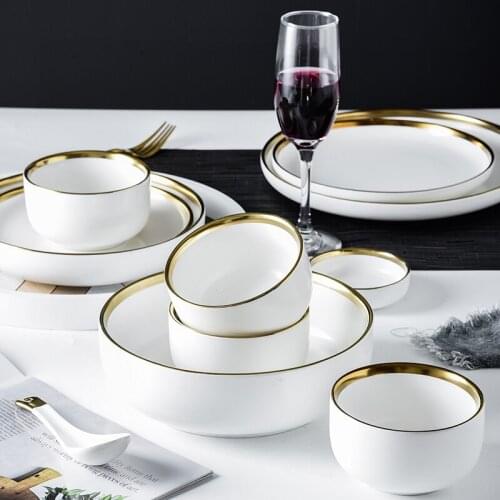White Porcelain Dinner Plates Food Plate Dishes Ceramic Salad Soup Bowl Steak Plate Dinnerware Set for Kitchen Restaurant