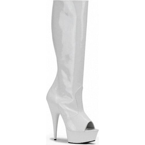 Classics black / white 6 inch high heels knee boots platform women open toe boots spring and autumn cool boots