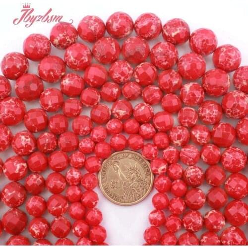 Round Faceted Red Sea Sediment Imperial Jaspers Stone Loose Spacer Beads for DIY Accessorie Necklace Bracelet Jewelry Making15"
