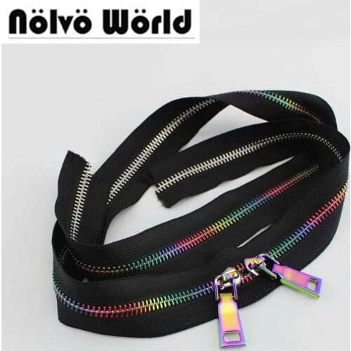 10Yards 5# rainbow metal teeth zipper,black fabric No5 Metallic Rainbow zippers for DIY leather bags,shoes sewing
