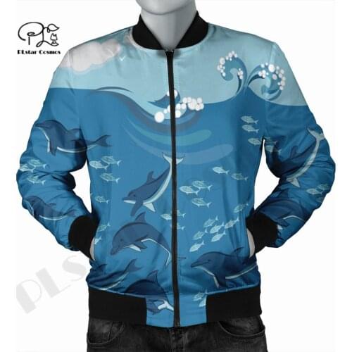 Men/Women Winter Dolphins Polynesian 3DPrint Autumn Zipper Flight Jacket Unique Casual Unisex Harajuku Thick Coat Streetwear E-2