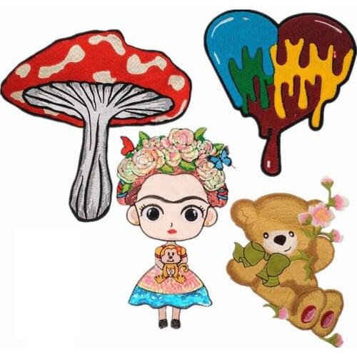 50pcs/Lot Embroidery Patches Letters Clothing Decoration Accessories Mushroom Bear Girl Diy Iron Heat Transfer Applique