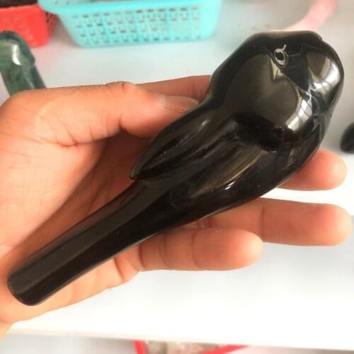 Natural obsidian carved rabbit, tobacco pipe cigarette holder, quartz tobacco stick