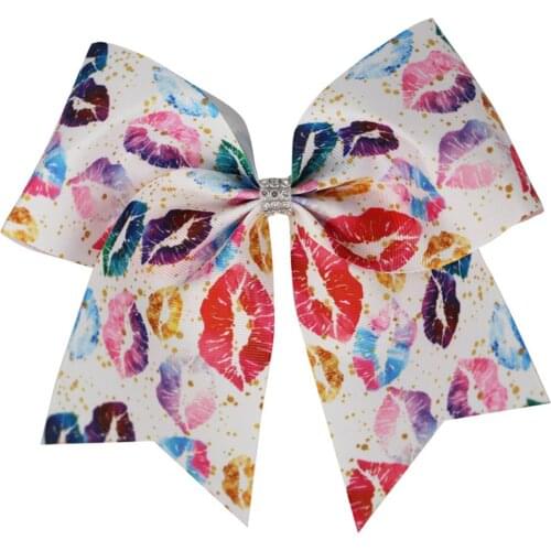 NEW Valentines Day Bowknot 7inch Cheer Bow with Elastic Band Or Clip For Girls Kids Cheerleading Hair Bows Hair Accessories
